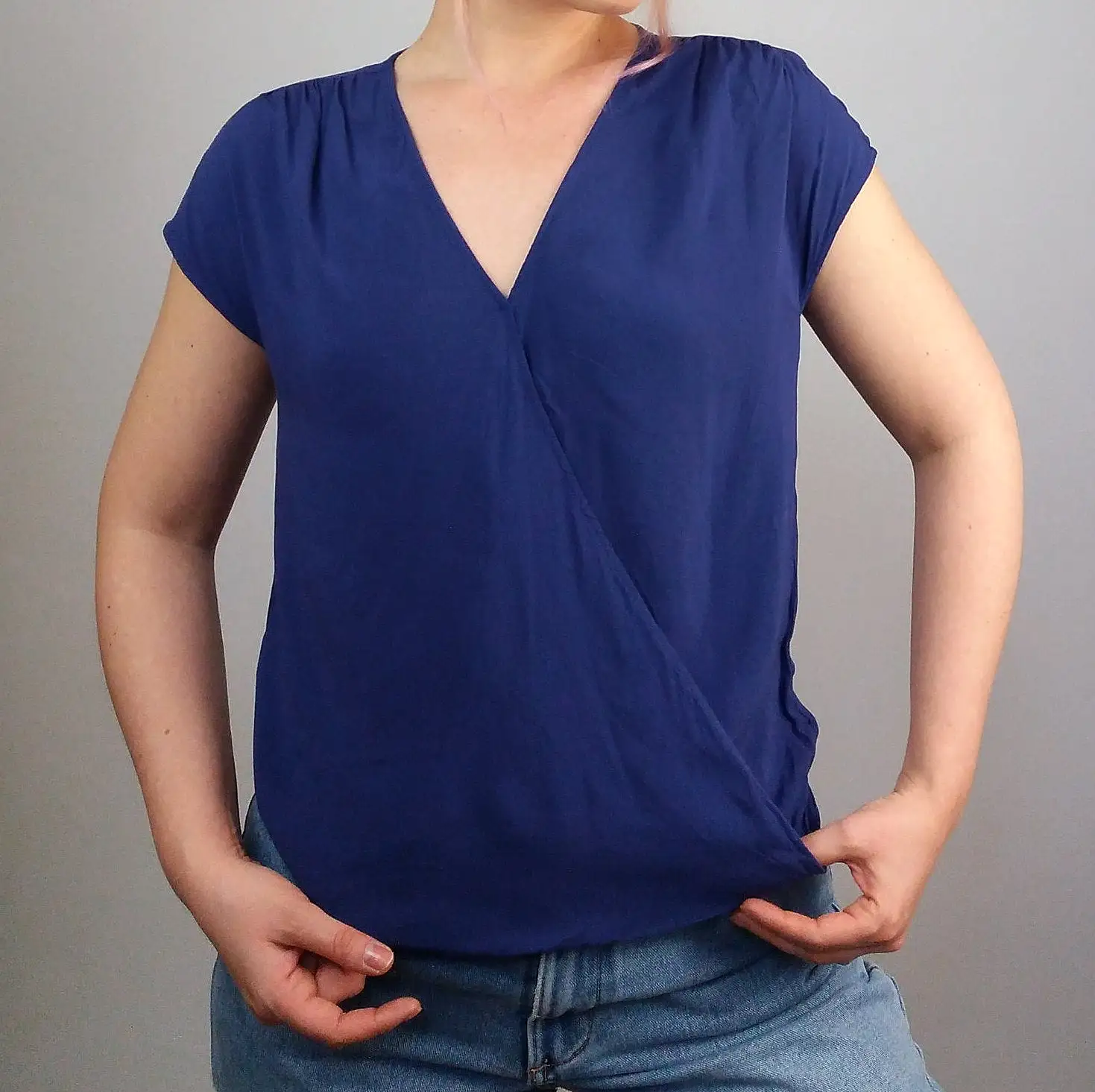 AHLENS blue viscose top wrap blouse | Size XS-S