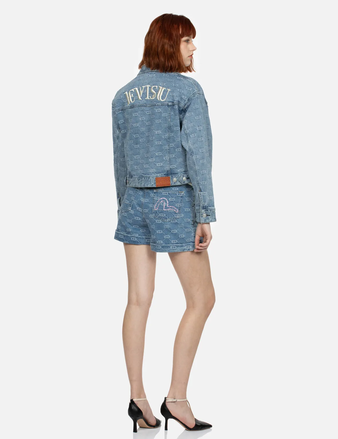 Allover Logo and Seagull Embroidery Loose Fit Denim Jacket