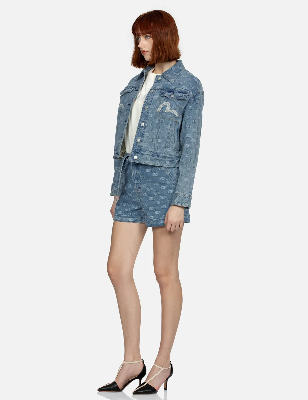 Allover Logo and Seagull Embroidery Loose Fit Denim Jacket