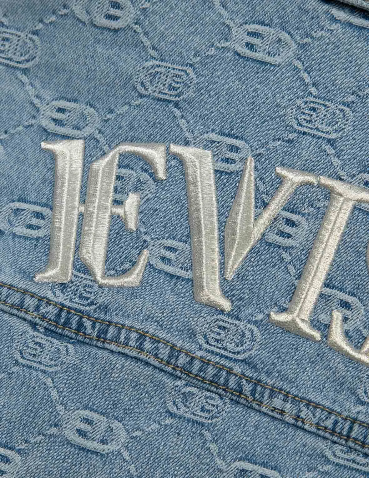 Allover Logo and Seagull Embroidery Loose Fit Denim Jacket