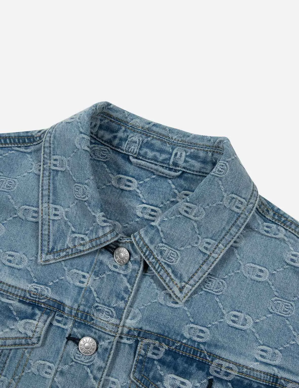 Allover Logo and Seagull Embroidery Loose Fit Denim Jacket