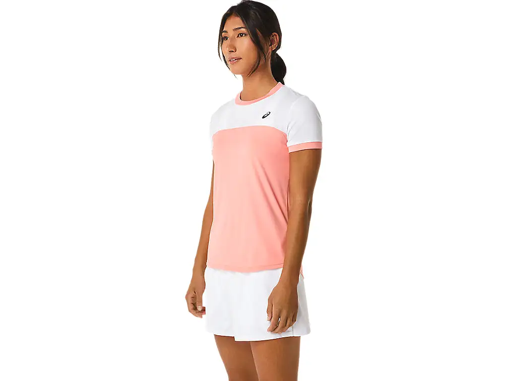 Asics T-Shirt Court SS Top Dames Roze Wit