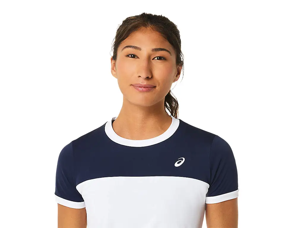 Asics T-Shirt Court SS Top Dames Wit Blauw