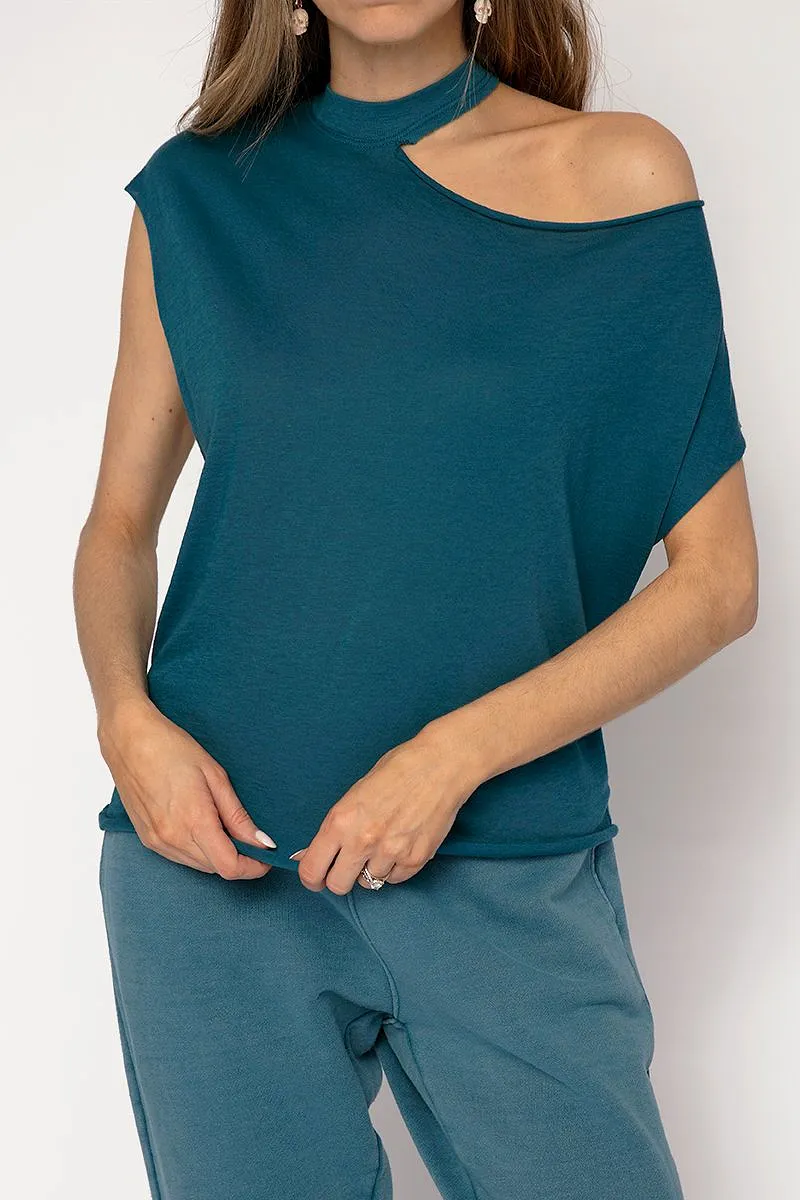 Axel Cotton Cashmere Top in Aqua Blue