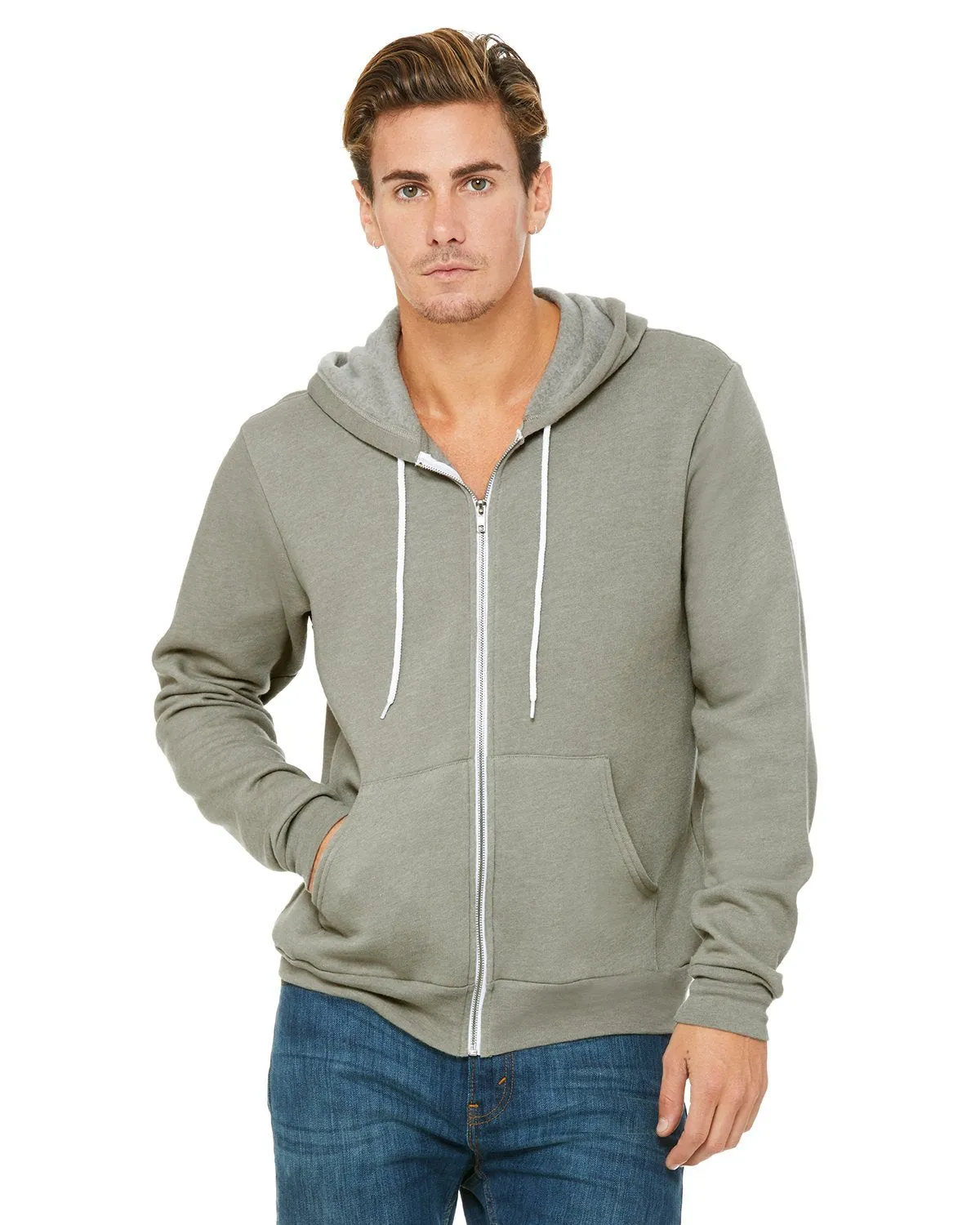 Bella + Canvas Unisex Poly-Cotton Fleece Full-Zip Hoodie 3739 Heather Stone