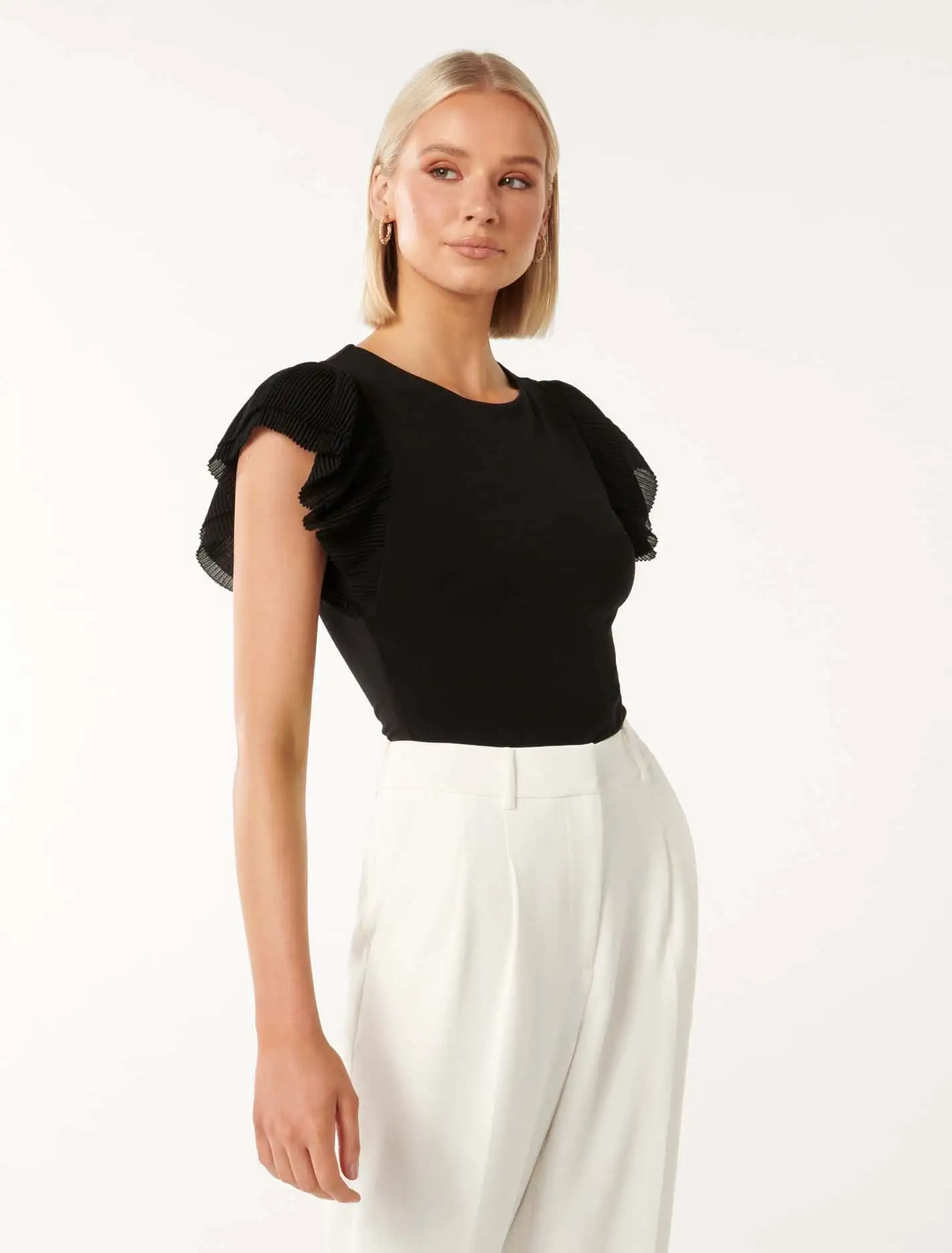 Beth Pleated Flutter Sleeve Top