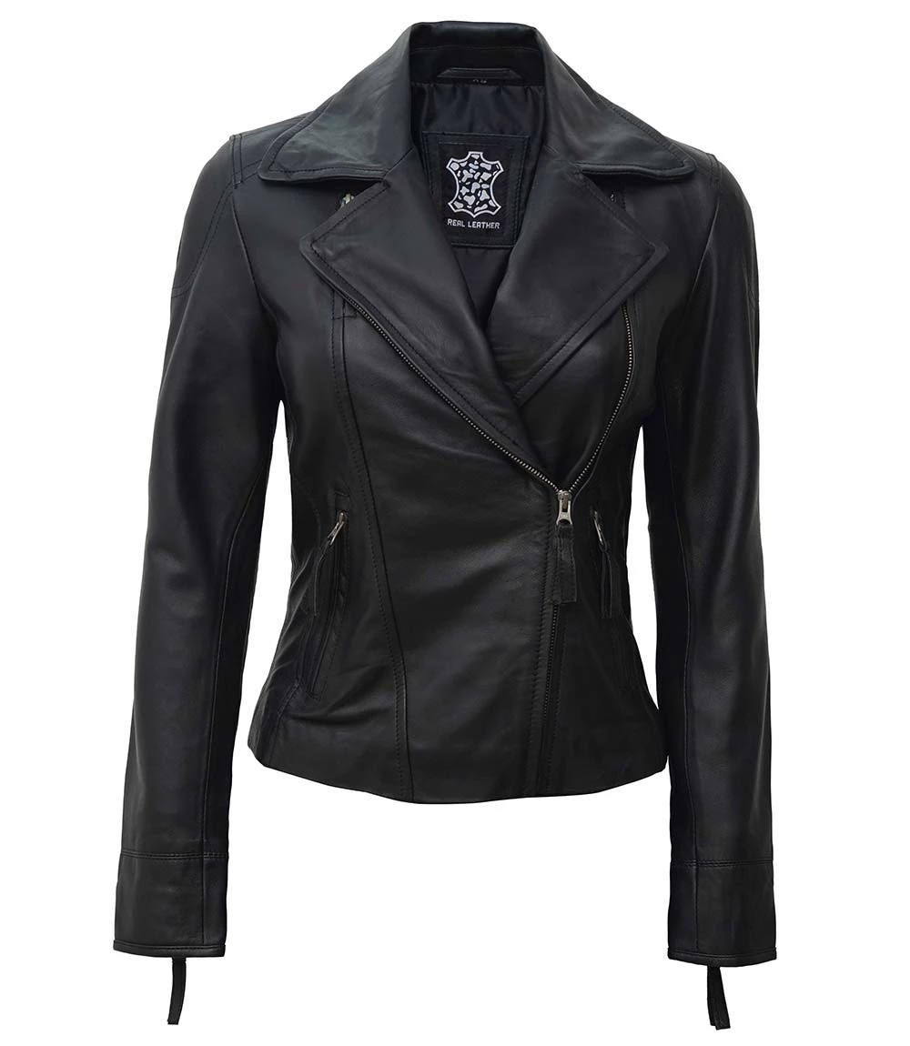 Biker Style Women's Black Asymmetrical Leather Jacket