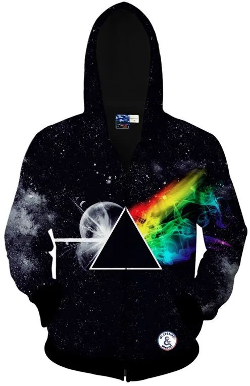 Black Rainbow Galaxy Universe Long Sleeves Mens Jacket Winter Hooded Hoodies