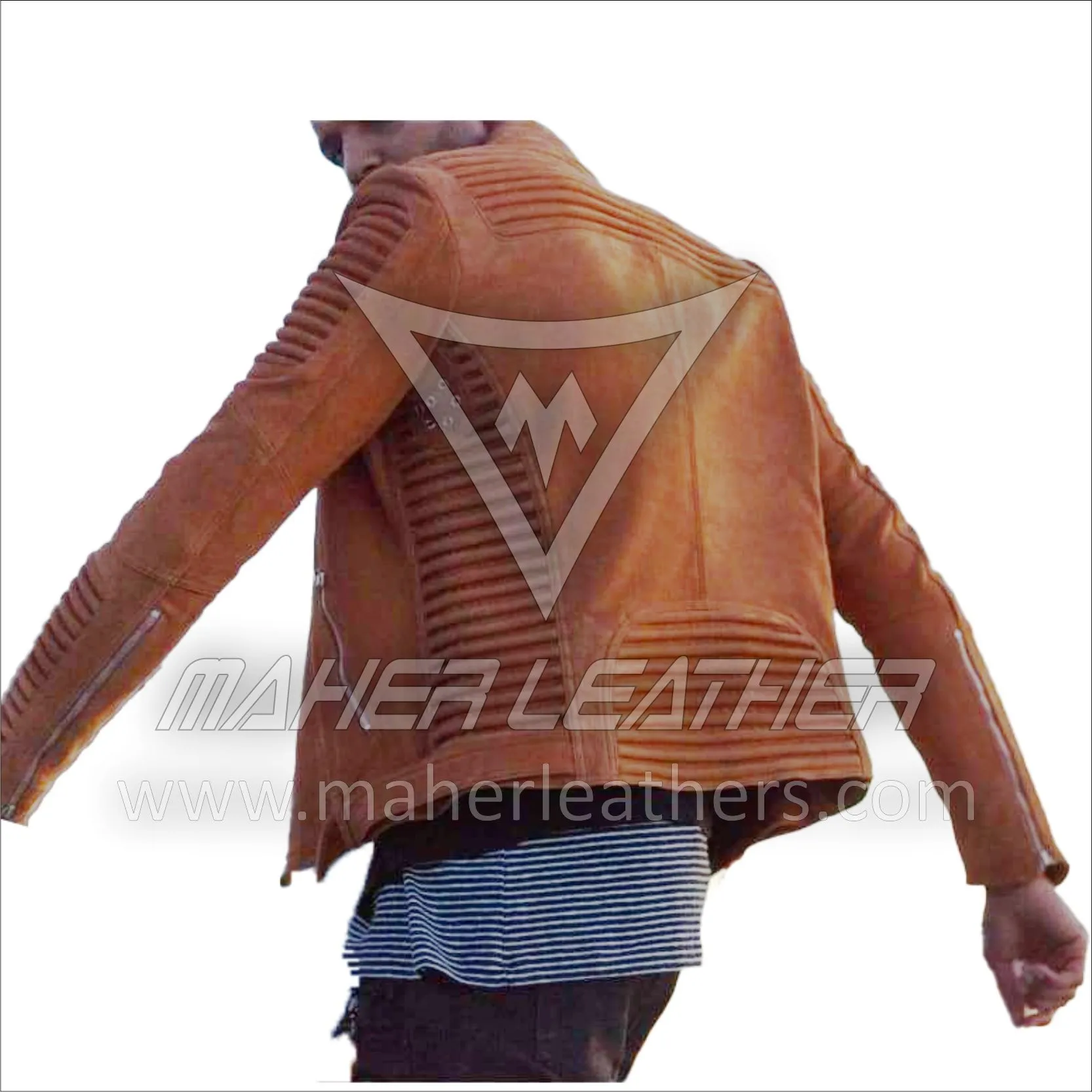 Brown camel leather moto jacket mens Stealth Camel Nubuck