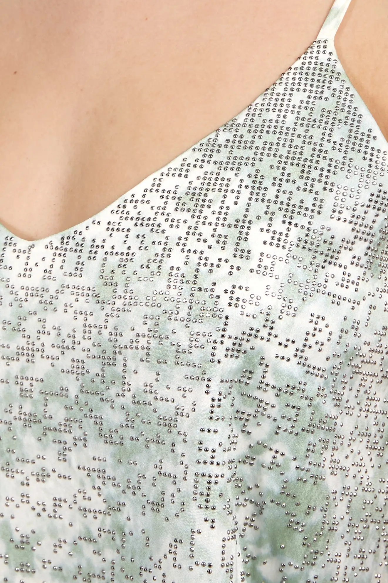 Camouflage Silk Tank Top with Studs in Jade