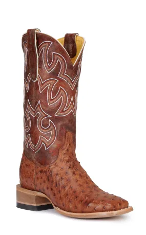 Cavender's Women's Honey and Cognac Full Quill Ostrich Wide Square Toe Exotic Cowboy Boots