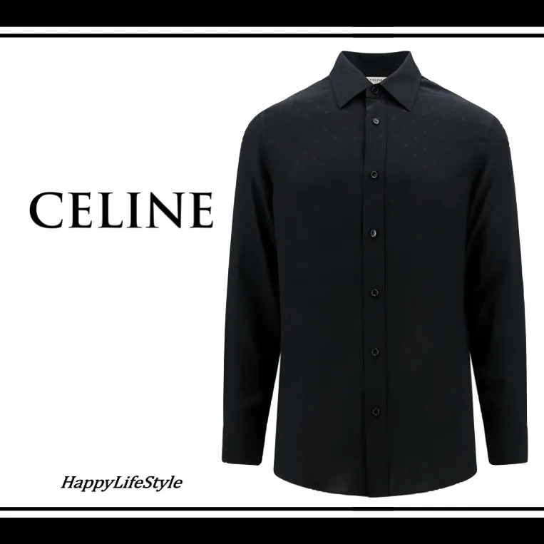 CELINE  |Silk Long Sleeves Plain Oversized Logo Luxury Shirts