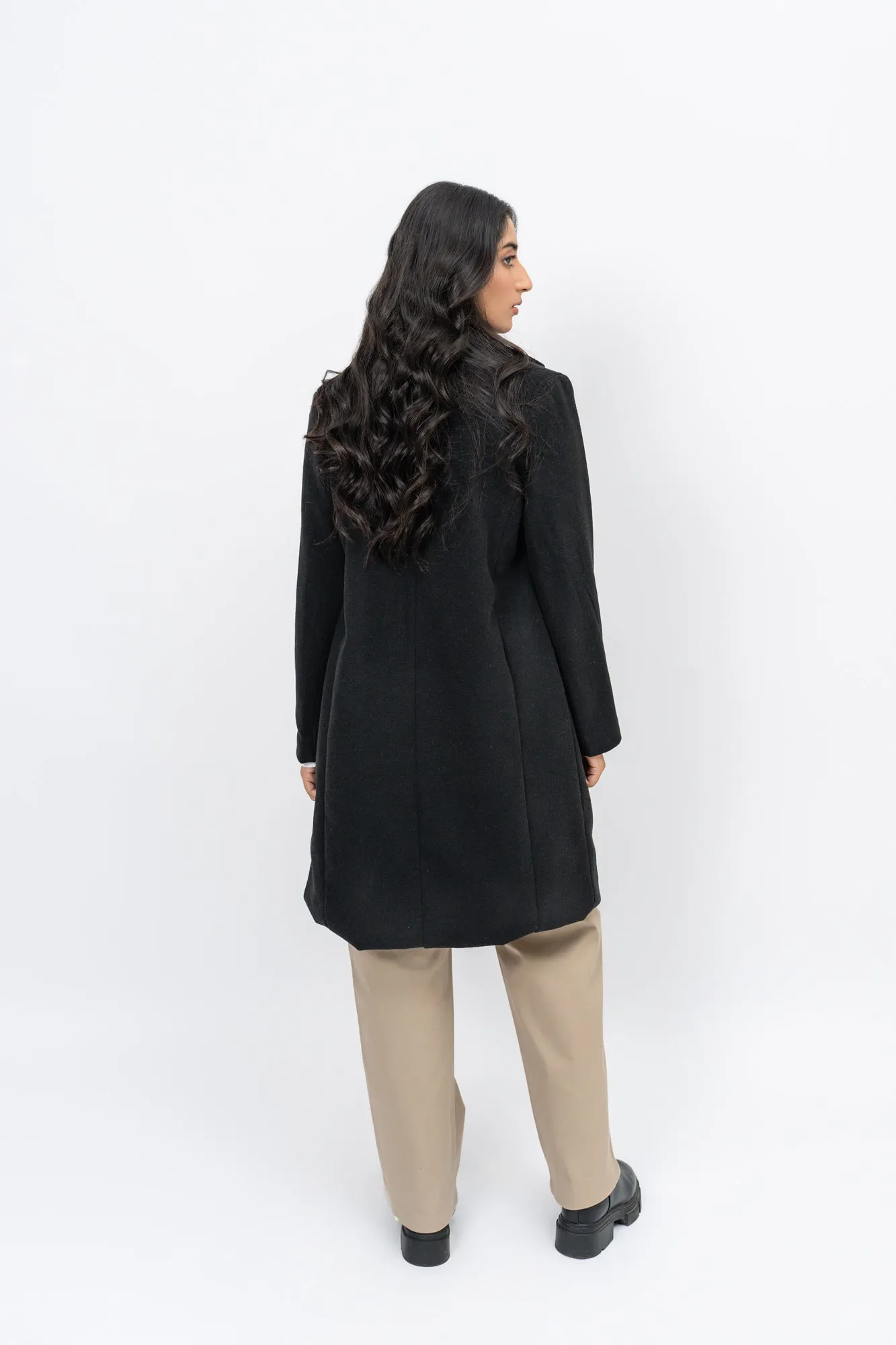 Classic One-Button Wool Coat - Black