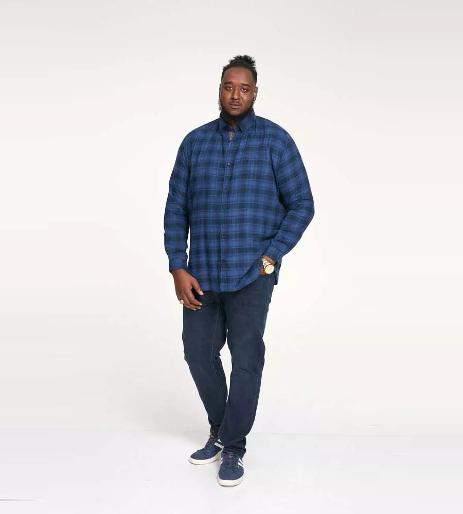 D555 Big Mens Blue Flannel Check Shirt With Long Sleeves (BRUCE)