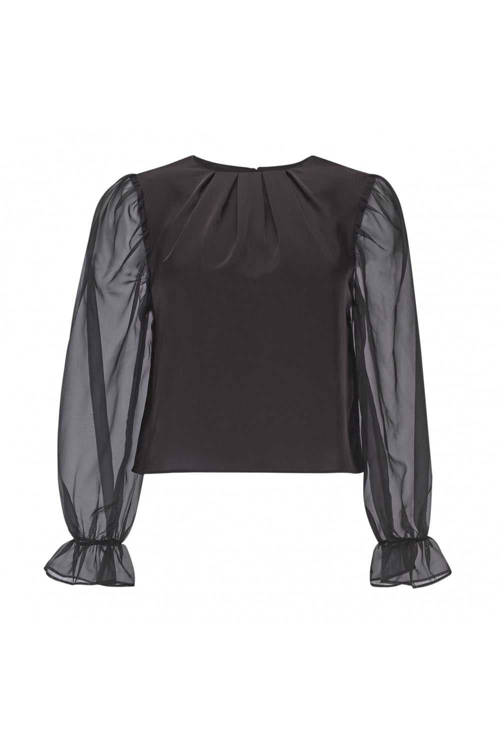 Double Second Black Organza Puff Sleeve Satin Top