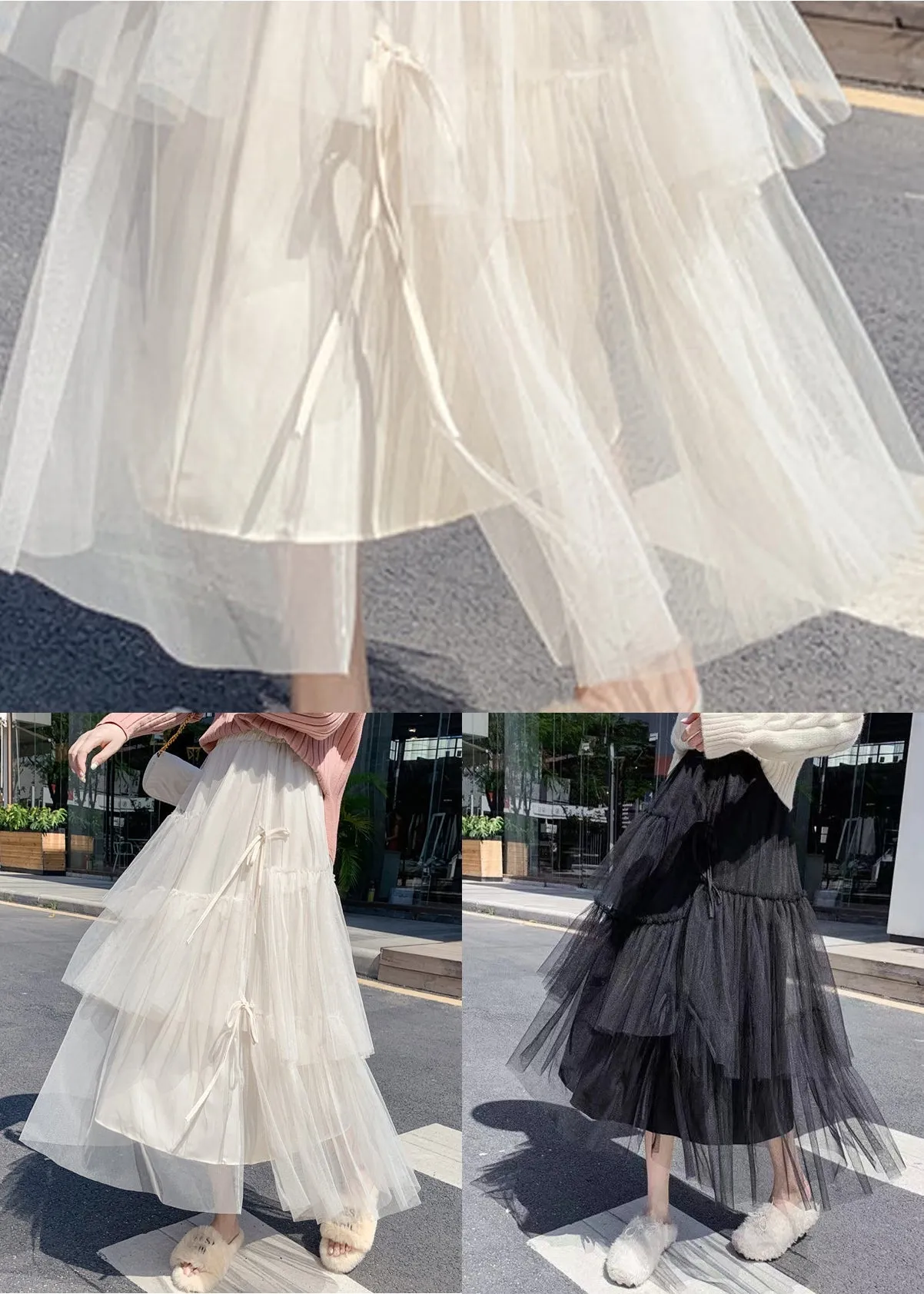 Elegant Black Ruffled High Waist Tulle Skirt Summer AS1067