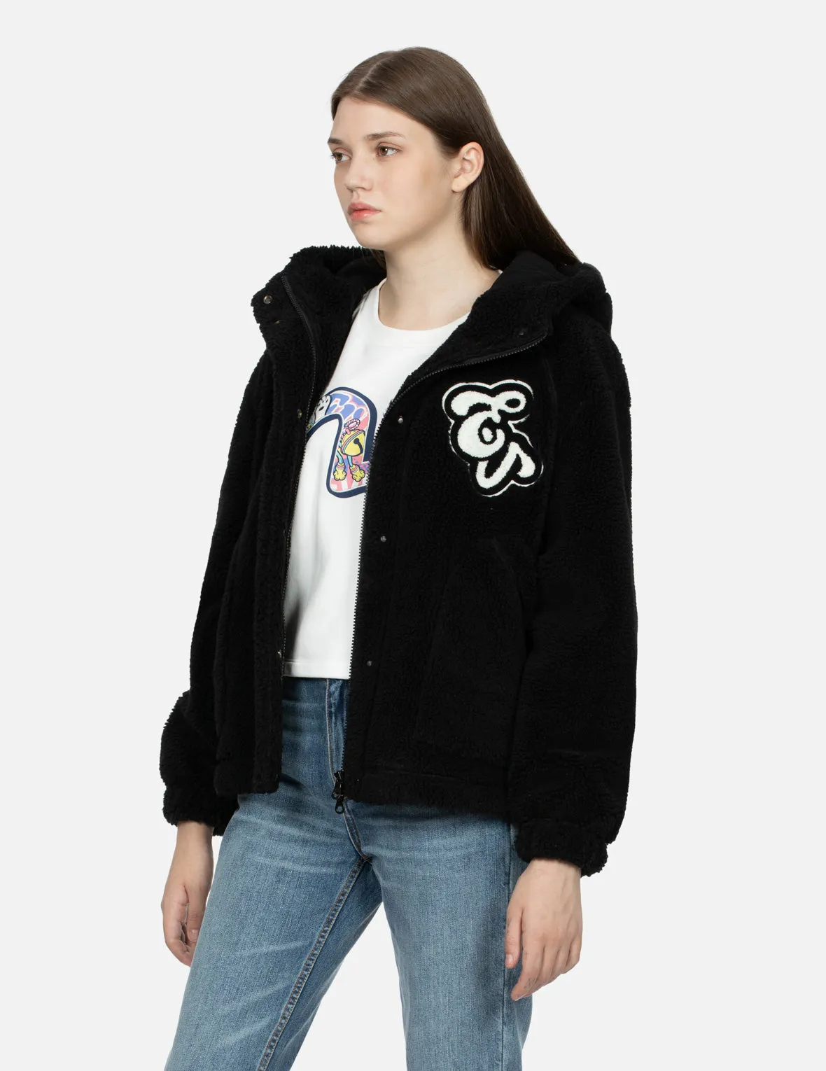 Floral Jacquard Oversized Sherpa Fleece Jacket