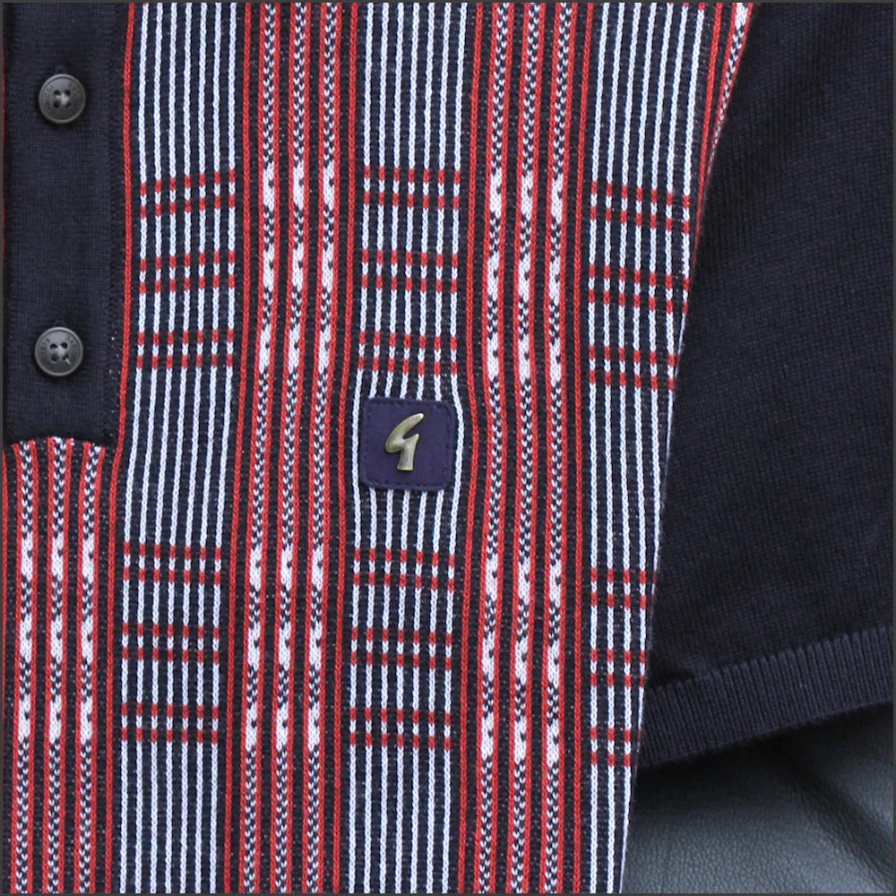 Gabicci Vintage Enrico Navy Pattern Polo Top^