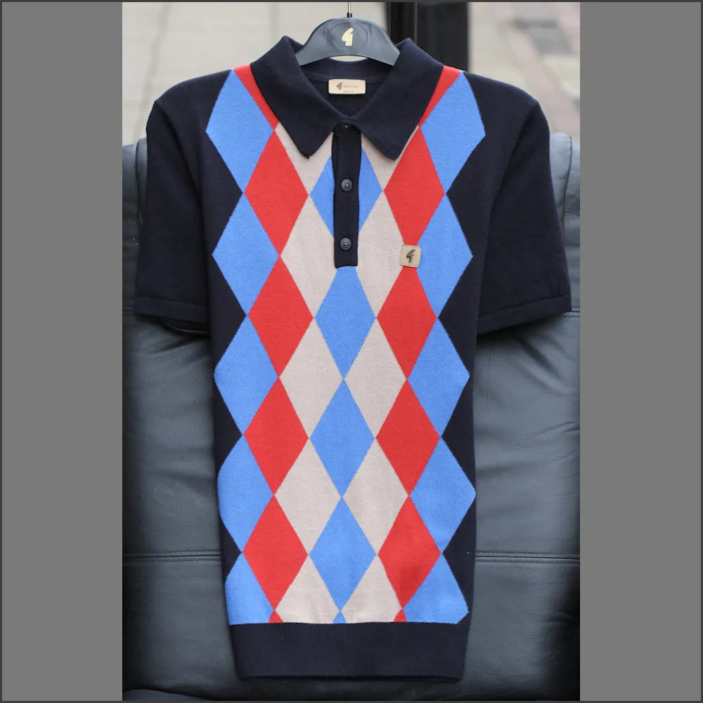 Gabicci Vintage Pablo Navy Pattern Polo Top^