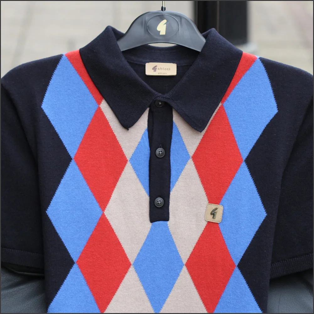 Gabicci Vintage Pablo Navy Pattern Polo Top^