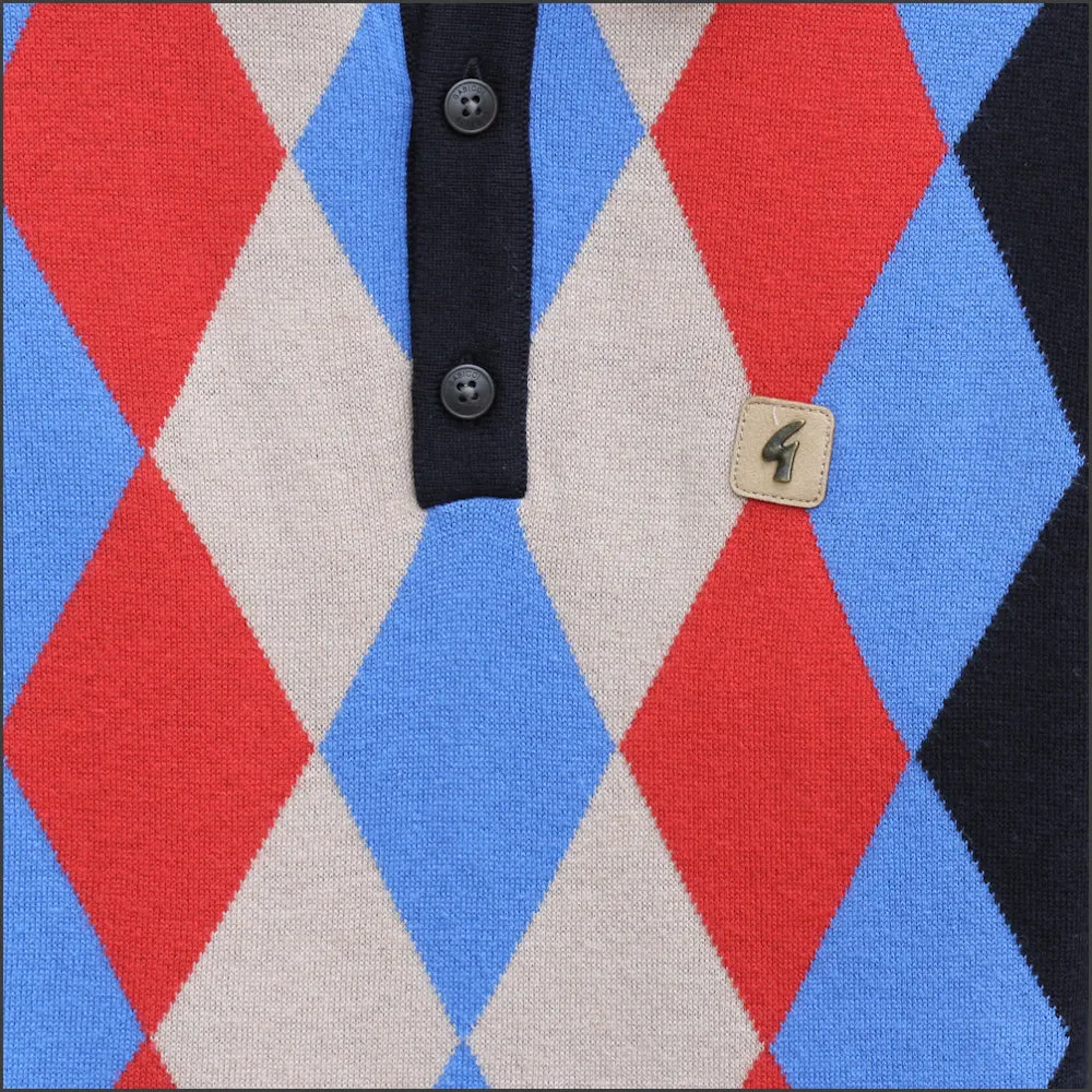 Gabicci Vintage Pablo Navy Pattern Polo Top^