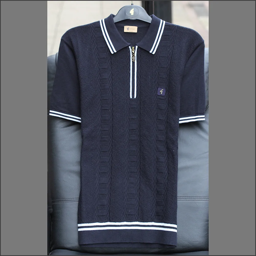 Gabicci Vintage V52GM08 Navy Pattern Polo Top^