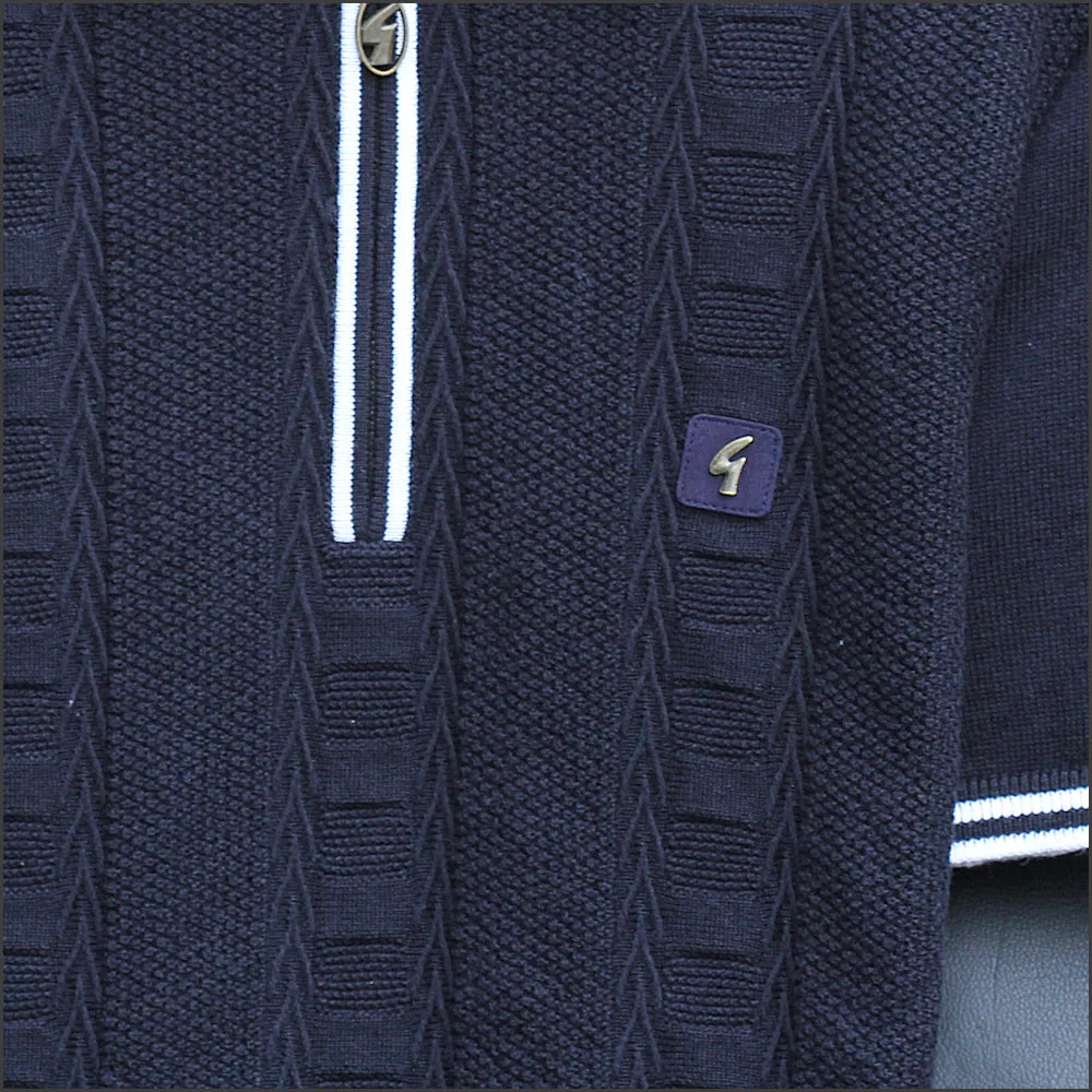 Gabicci Vintage V52GM08 Navy Pattern Polo Top^