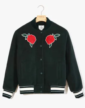 Green Rose Embroidered Varsity Jacket | Noah Schnapp Jacket