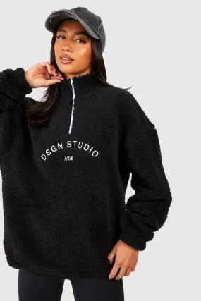 Hoodies & Sweatshirts | Petite Premium Borg Embroidered Half Zip Sweater | boohoo