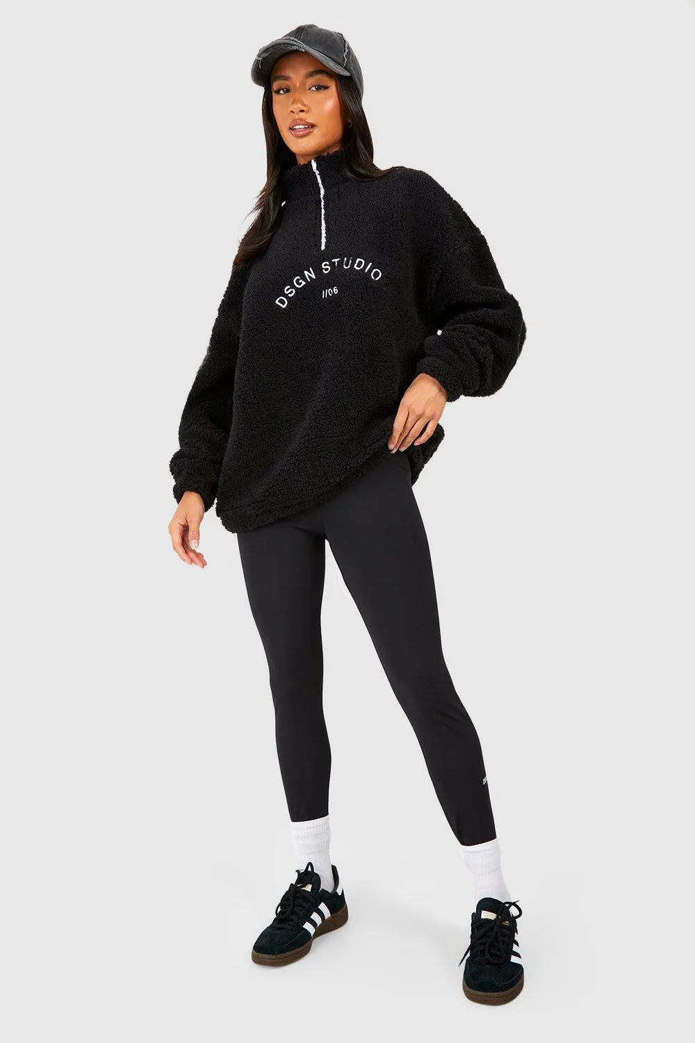 Hoodies & Sweatshirts | Petite Premium Borg Embroidered Half Zip Sweater | boohoo