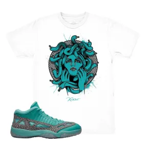 Jordan 11 IE Rio Teal Medusa White Shirt