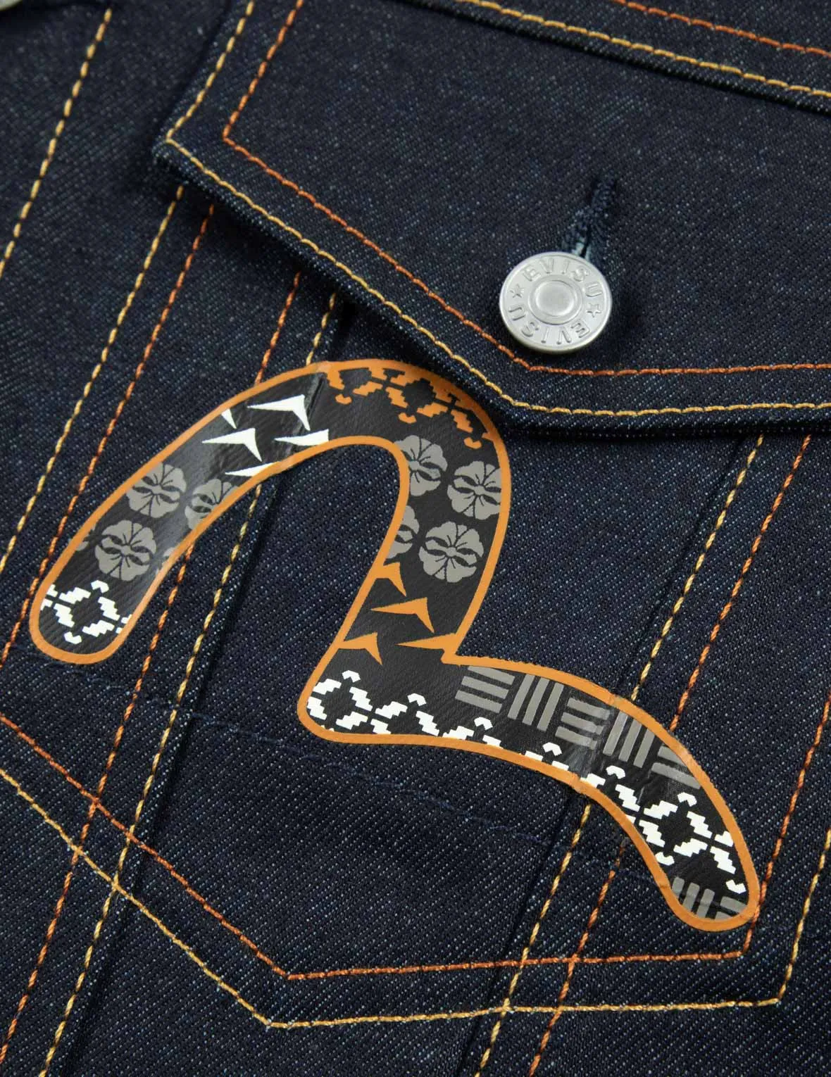 Kumadori Daruma Print Relax Fit Denim Jacket