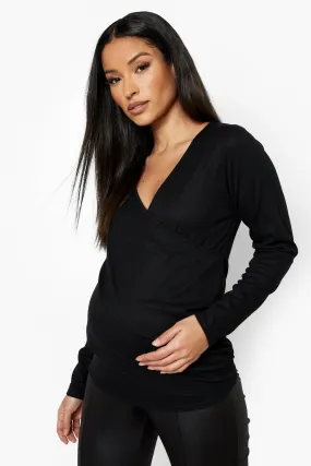 Maternity Wrap Nursing Rib Knit Sweater