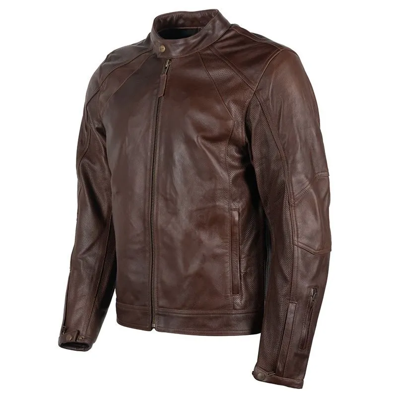 Men's Brown Fully Ventilated Summer Leather Jacket