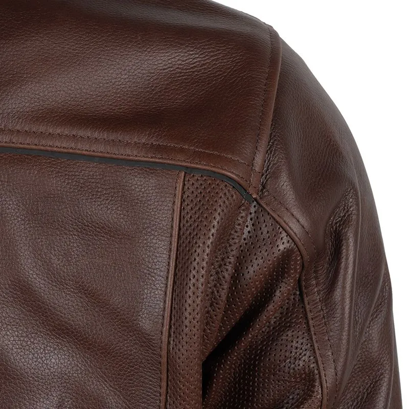 Men's Brown Fully Ventilated Summer Leather Jacket