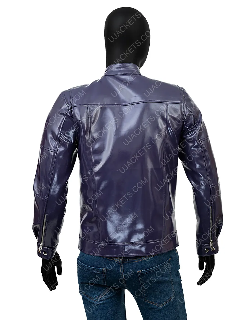 Mens Snap Tab Collar Casual Purple Biker Jacket - Ujackets