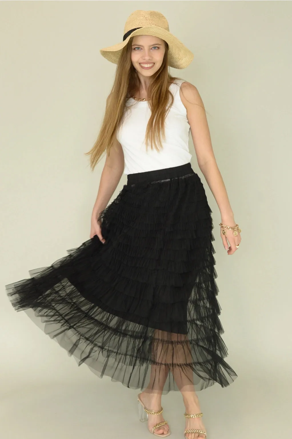 Mesh Tiered Skirt