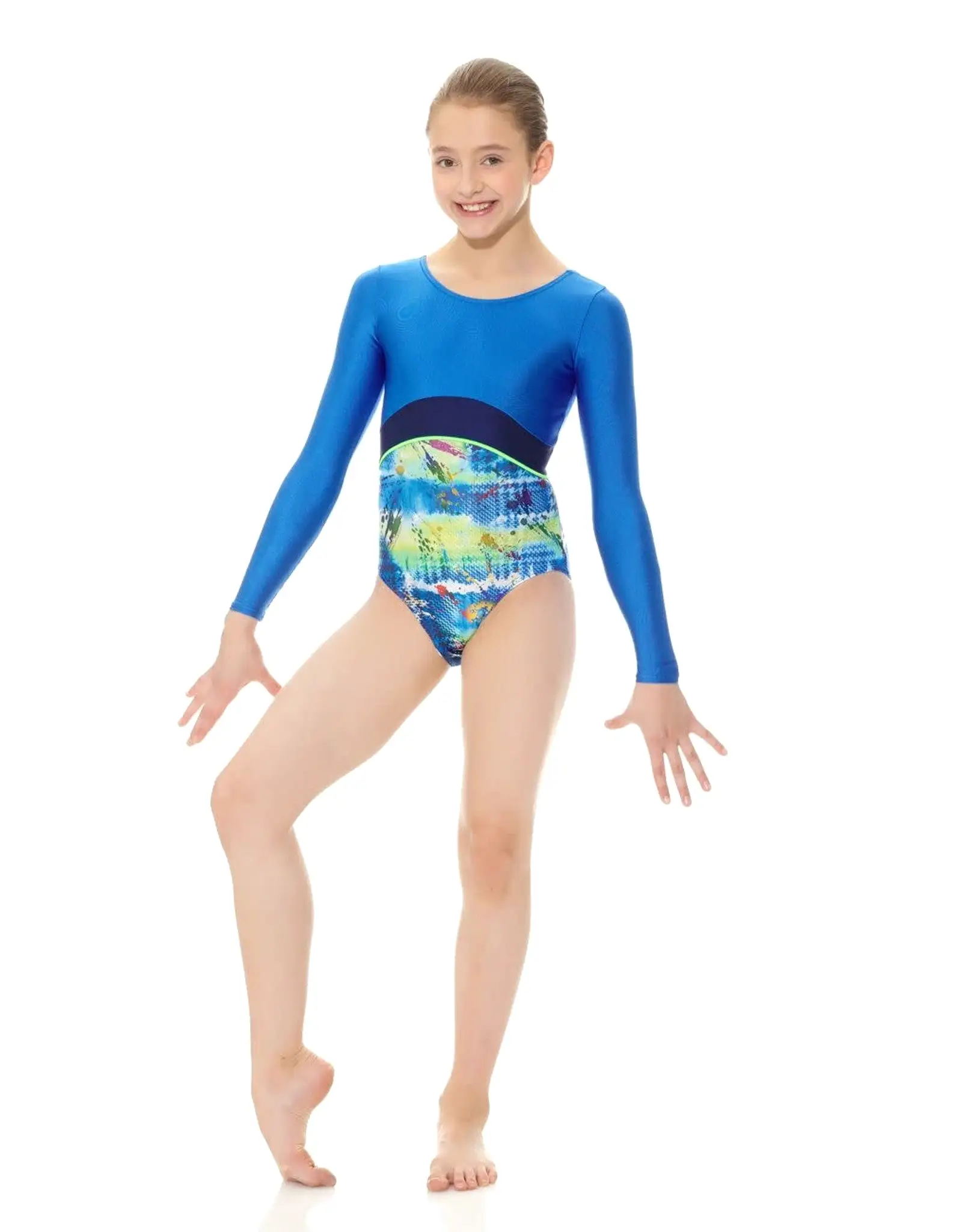 Mondor 17839 Child 6X-7 Techno Blue Gym L/S Leotard