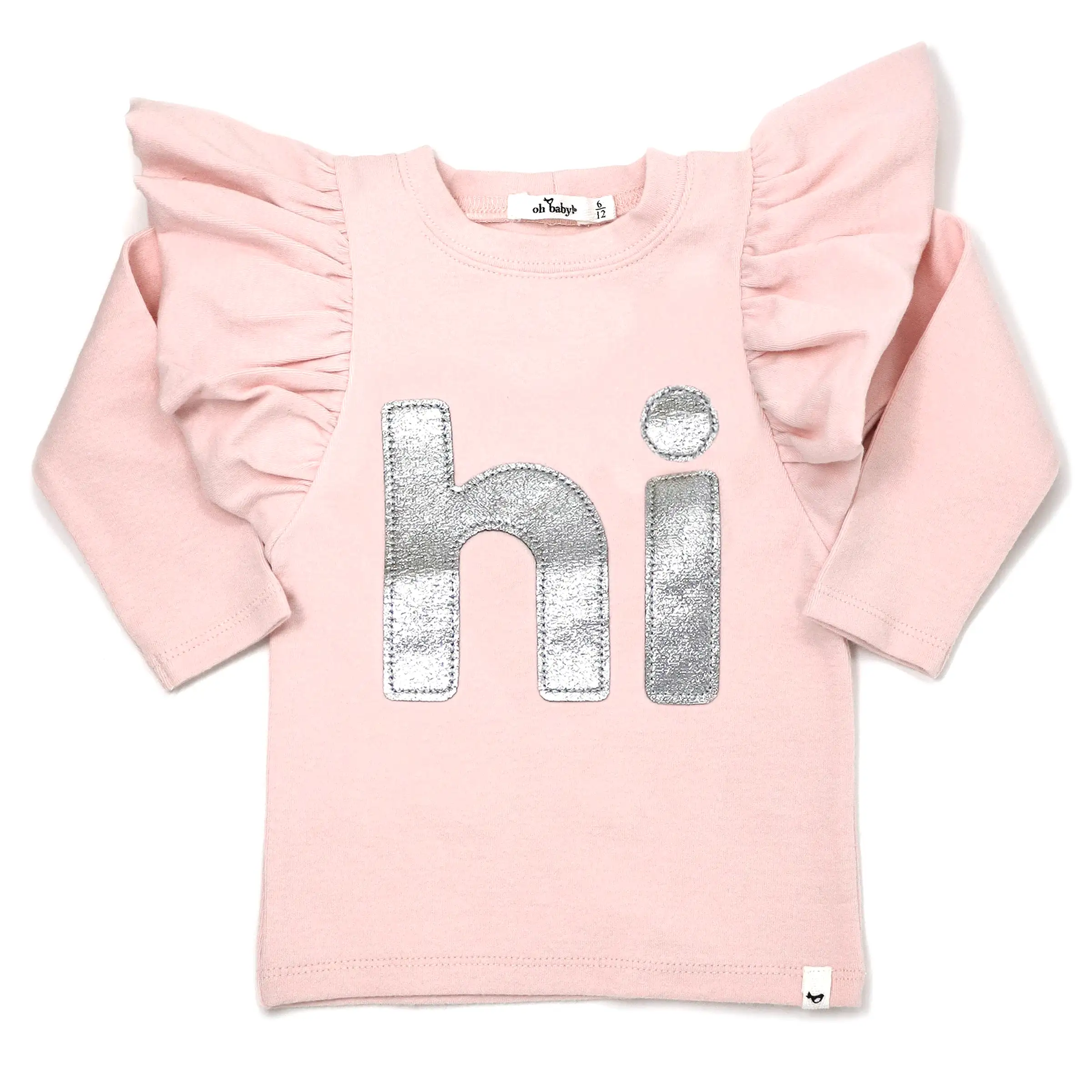 oh baby! hi Silver Butterfly Long Sleeve Tee - Pale Pink