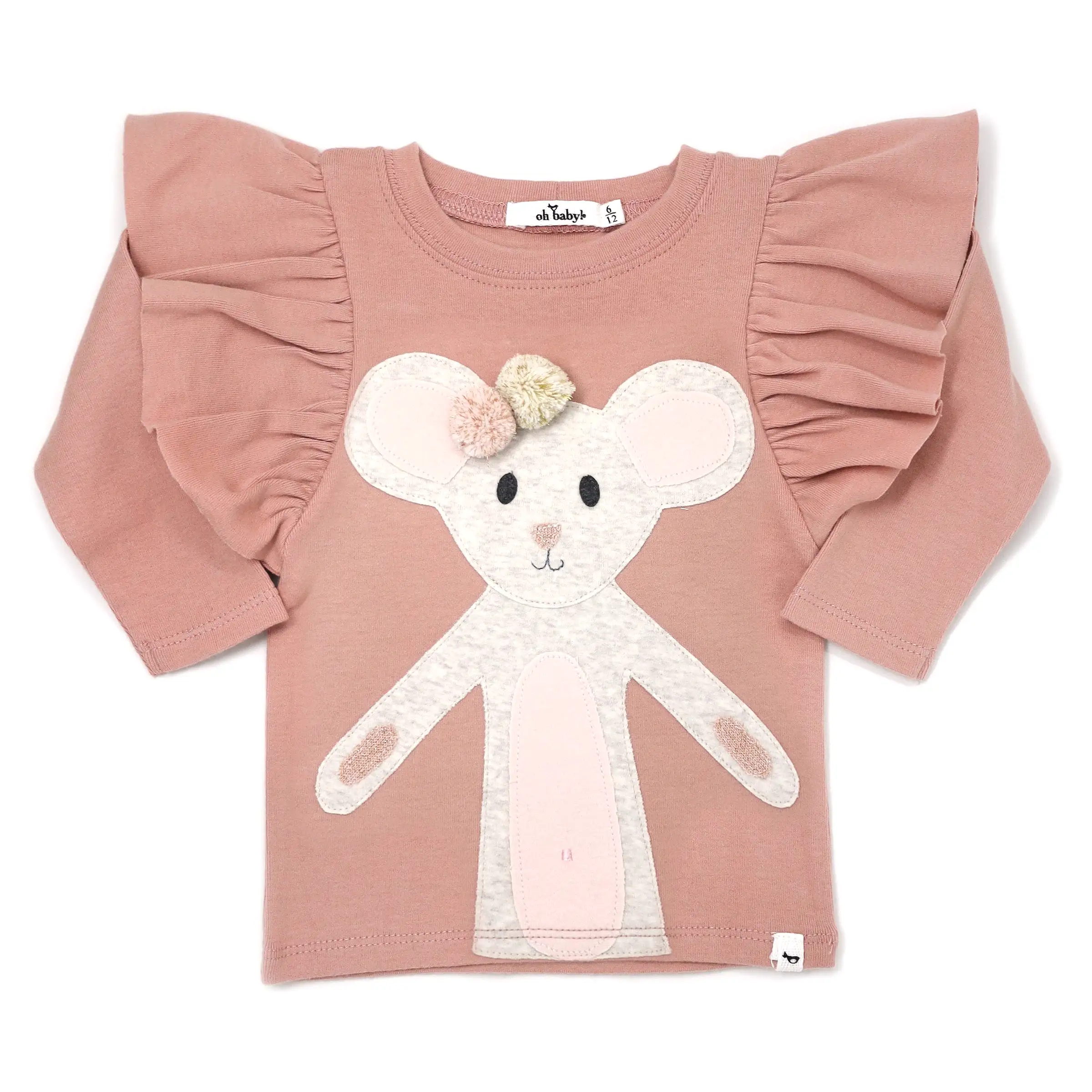 oh baby! Pom Pom Daisy Sand Butterfly Sleeve Tee - Misty Rose