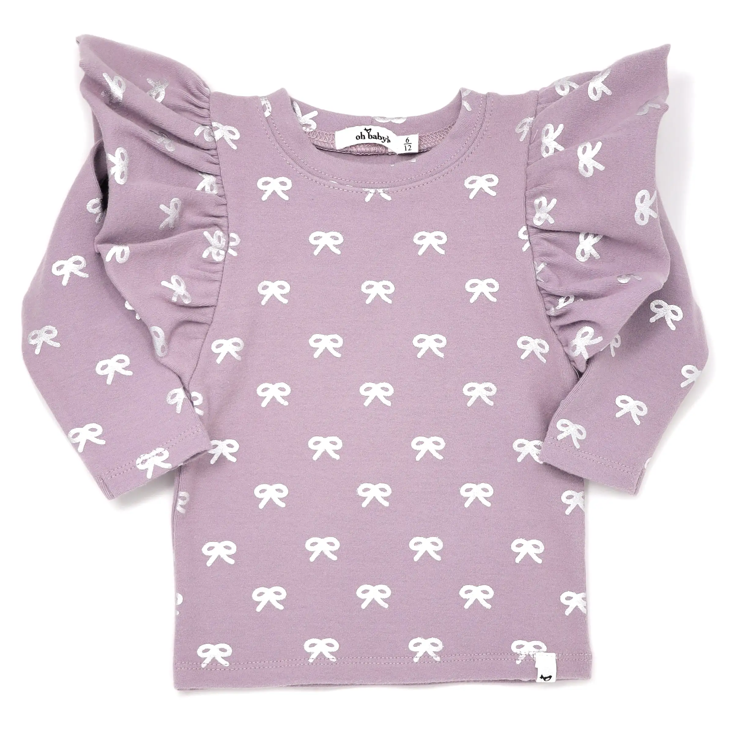 oh baby! Silver Bows Butterfly Sleeve Long Sleeve Tee - Dusty Lavender