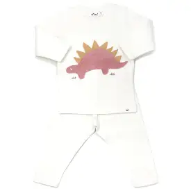 oh baby! Two Piece Set - Blush Stegosaurus Applique - Cream