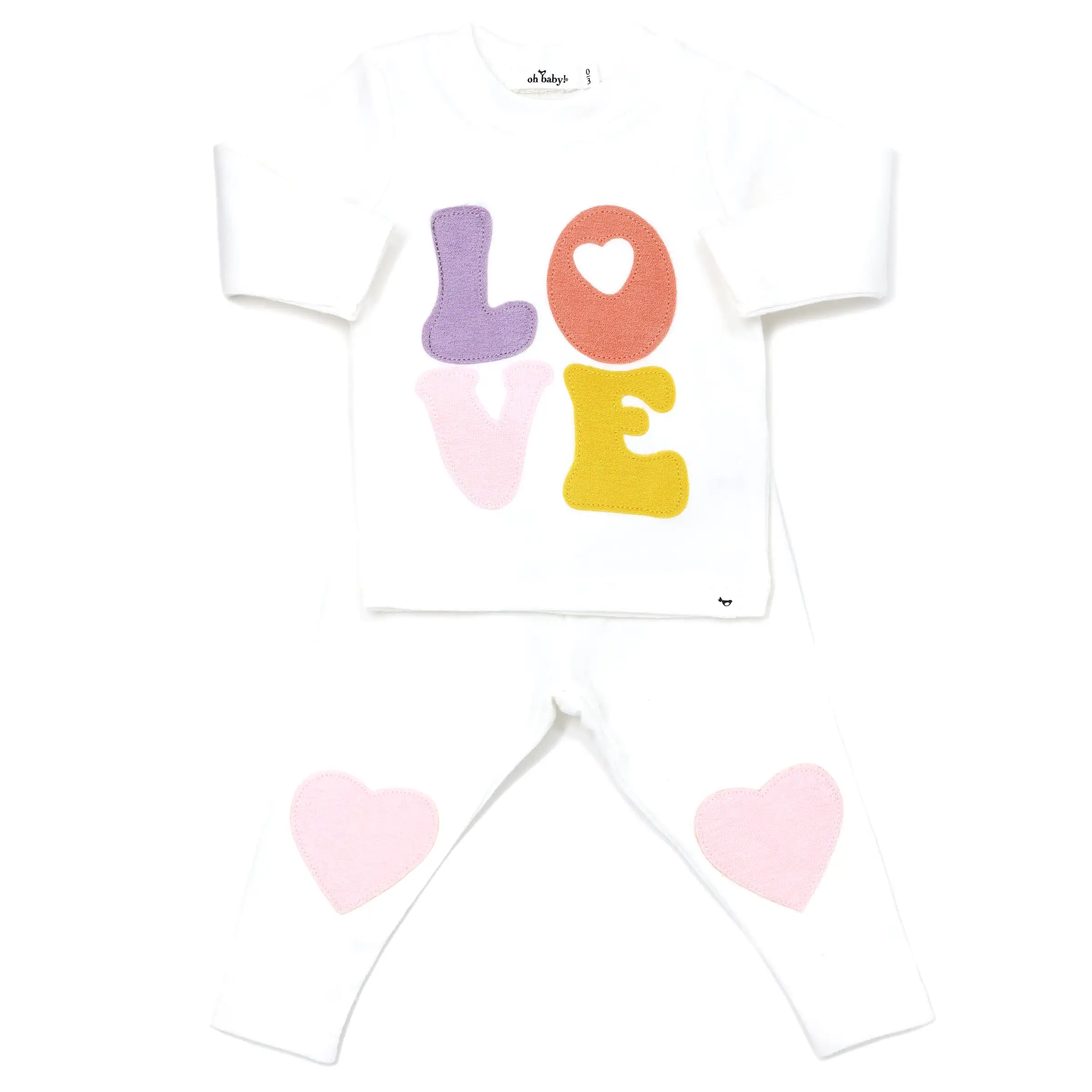 oh baby! Two Piece Set - LOVE  Applique - Cream