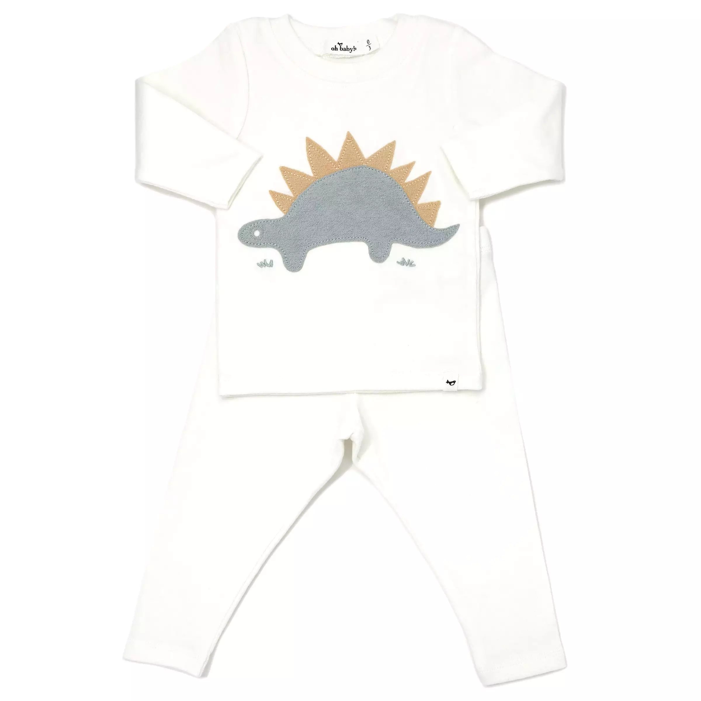 oh baby! Two Piece Set Mist Stegosaurus Applique - Cream