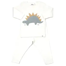 oh baby! Two Piece Set Mist Stegosaurus Applique - Cream