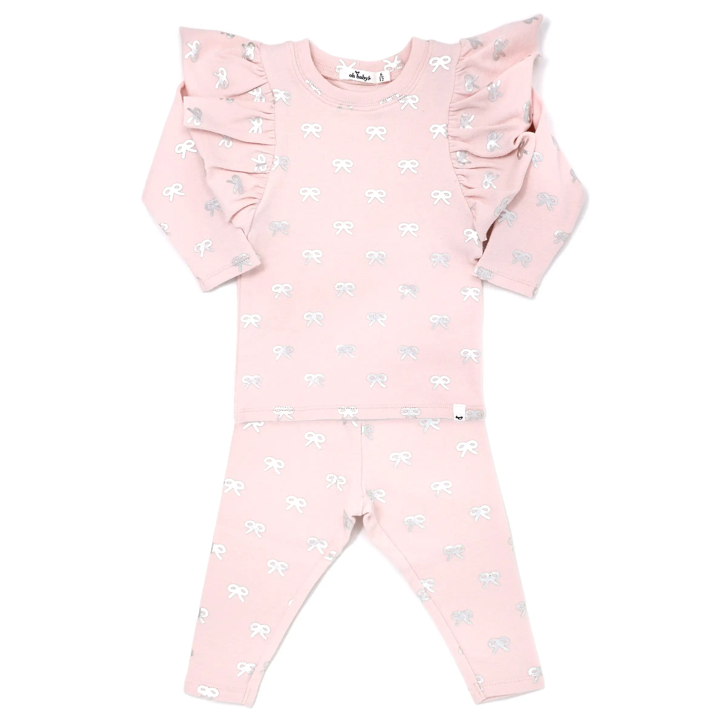 oh baby! Two Piece Set - Silver Bows Butterfly Sleeve - Pale Pink