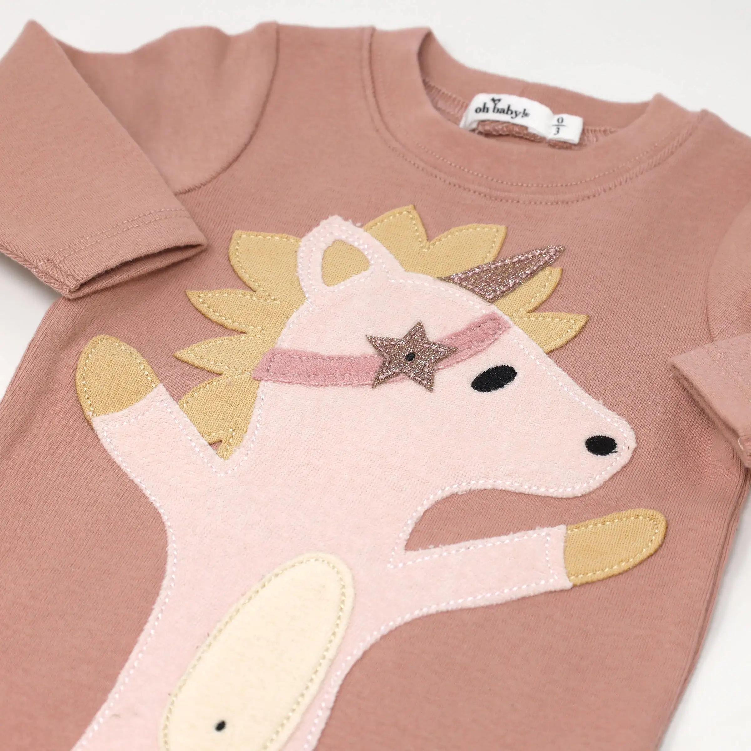 oh baby! Two Piece Set - Unicorn Terry Applique - Blush