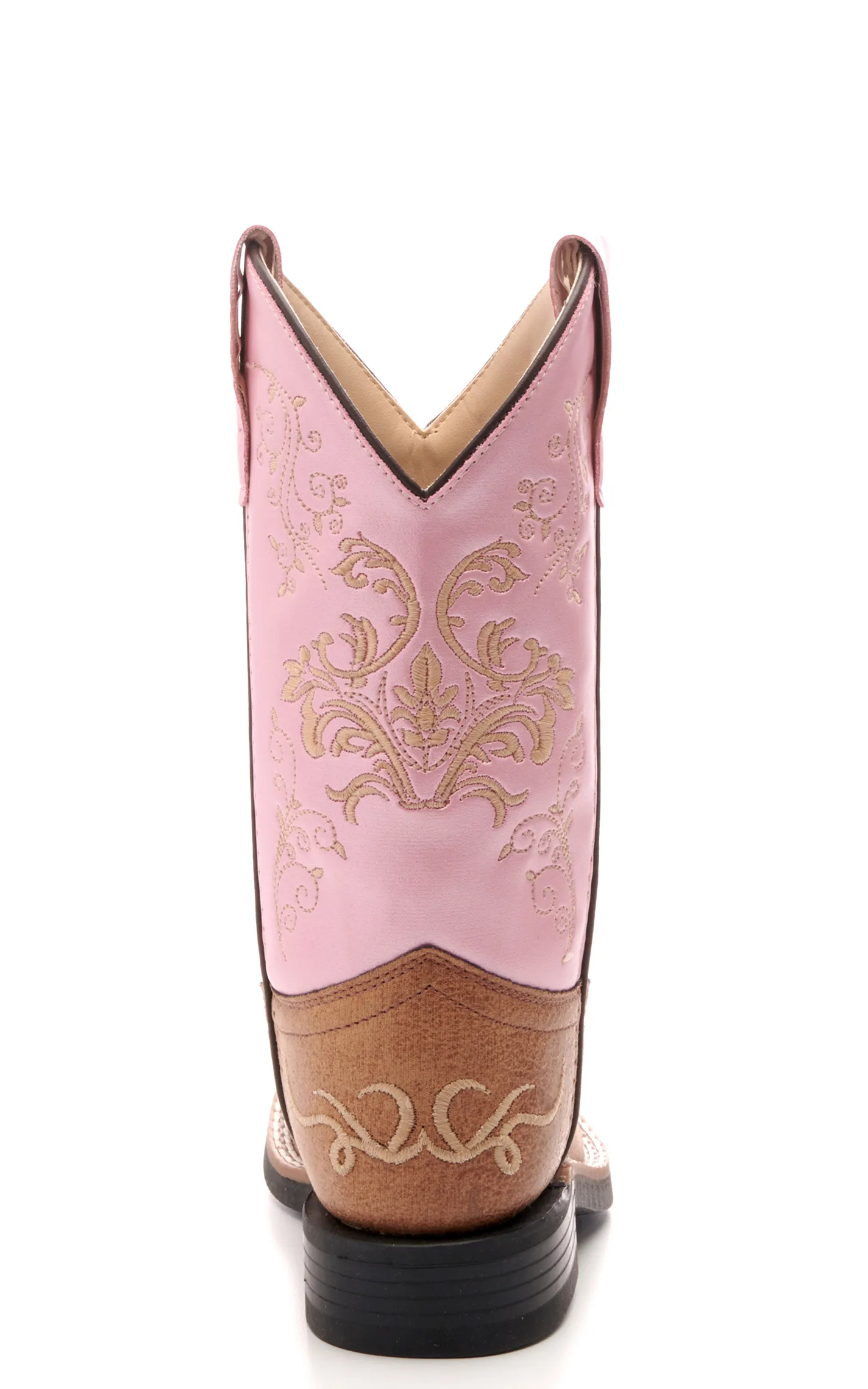 Old West Kids Tan and Pink Square Toe Cowboy Boots