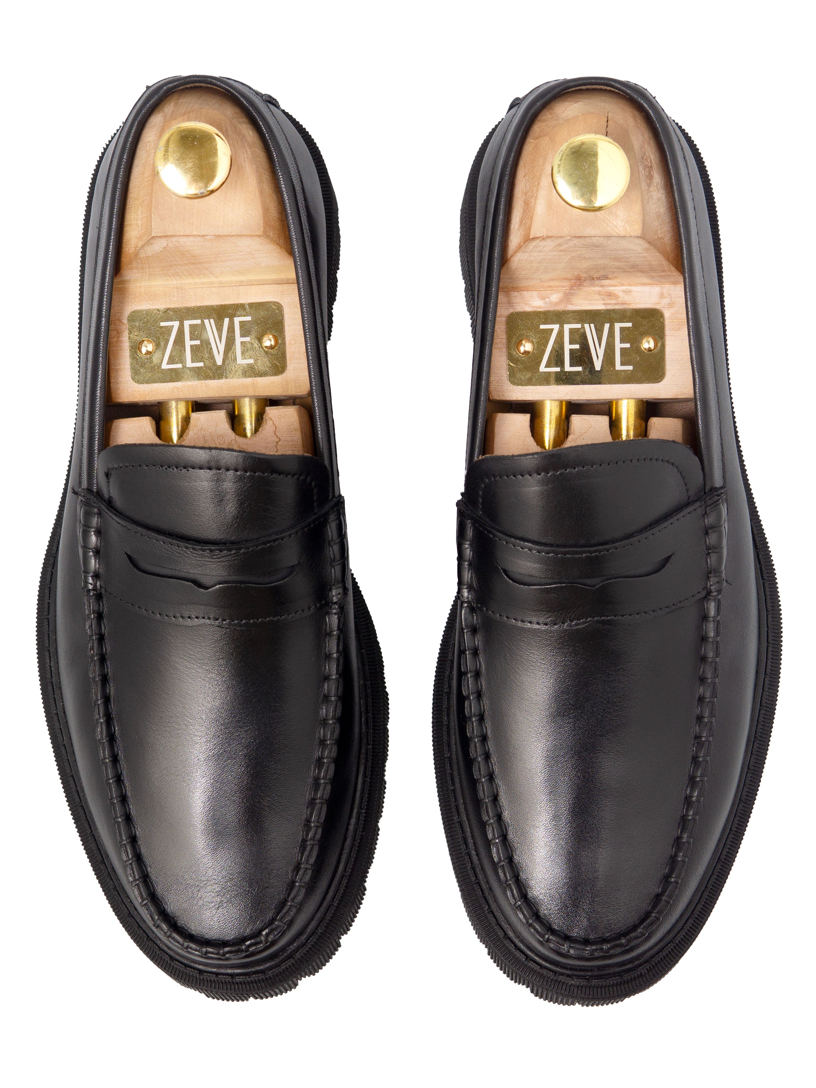 Penny Loafer - Solid Black Leather (Chunky Sole)