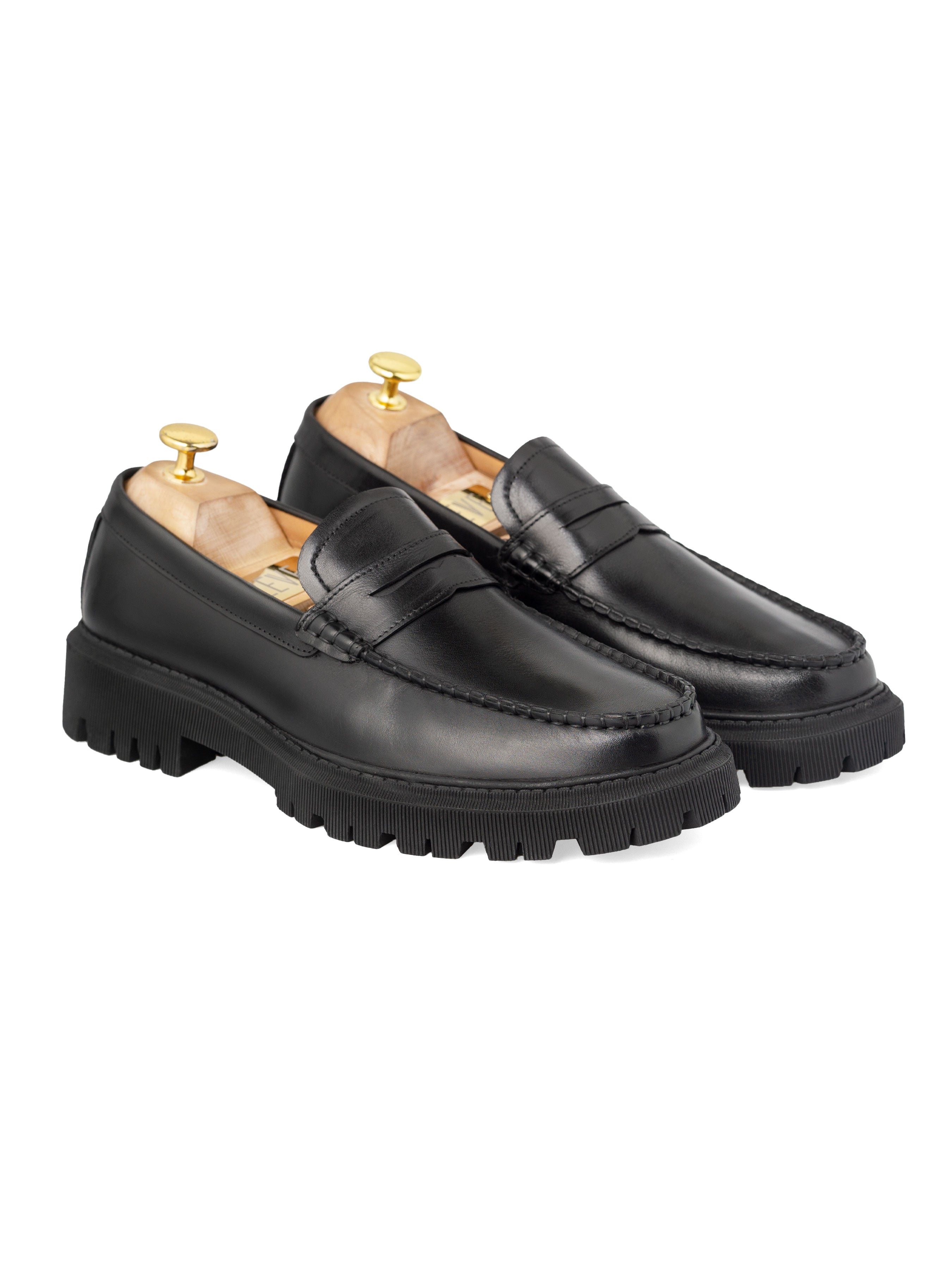 Penny Loafer - Solid Black Leather (Chunky Sole)